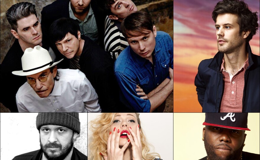 Clockwise, from upper left: FFS (Franz Ferdinand and Sparks), Michael Angelakos of Passion Pit, Killer Mike, MNDR, BC Camplight