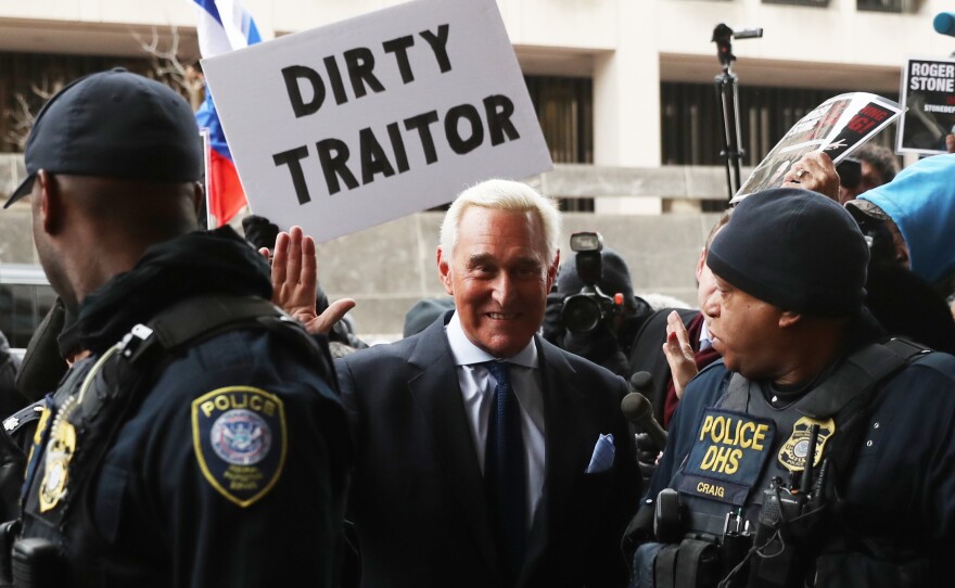 Roger Stone arrived at the federal courthouse in Washington on Tuesday for his arraignment. The longtime political consultant pleaded not guilty to the charges of false statements and obstruction.