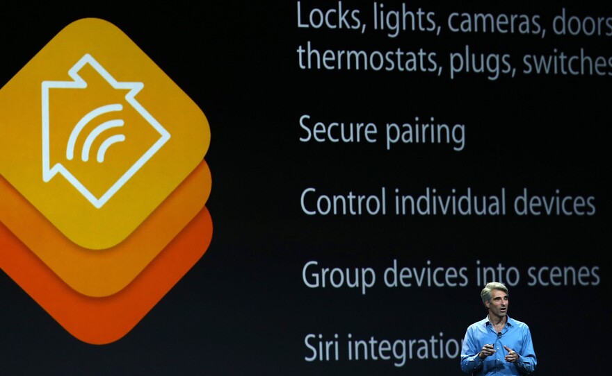 Apple's Craig Federighi introduces the company's Home Kit platform during the Worldwide Developers Conference in San Francisco.