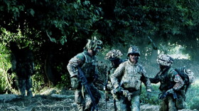 Photo of a platoon of Danish soldiers in combat in Afghanistan, from the film "Armadillo."