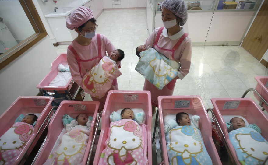 Nurses check on newborns in the Hello Kitty-designed maternity ward at the Hau Sheng Hospital in Taiwan in 2009.