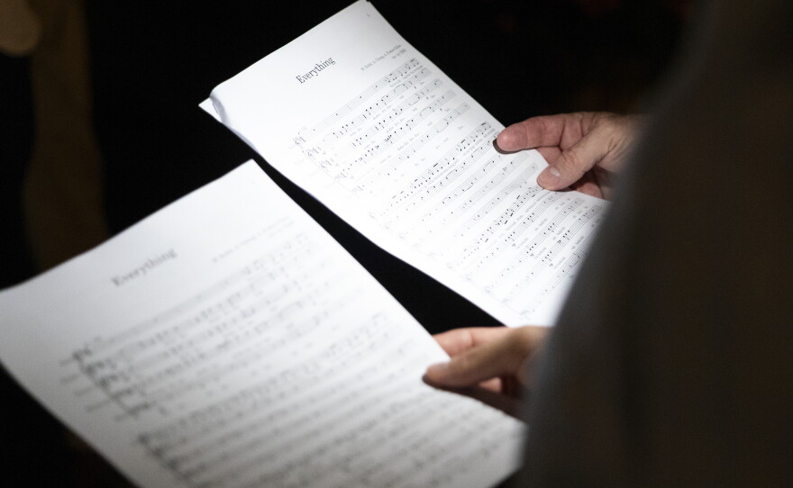 Tonics members learn an arrangement of the song "Everything" by Michael Bublé at their weekly rehearsal.