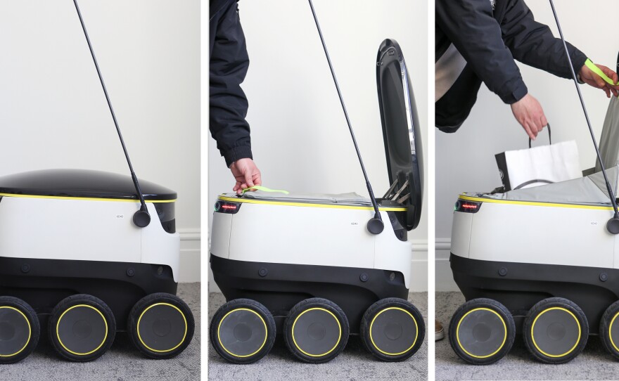 The robots from Starship Technologies have removable linings to keep the delivery items they are carrying at the appropriate temperature.