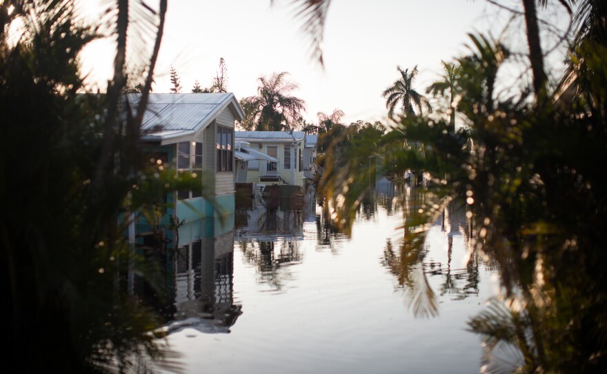 Flooding in the America Outdoors Residencies in Fort Myers, Fla., remained three days after Hurricane Irma hit. Removing flood-damaged materials is important after a storm.