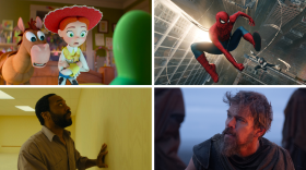 Clockwise from top left: Toy Story 5, Spider-Man: Brand New Day, The Odyssey and Backrooms.