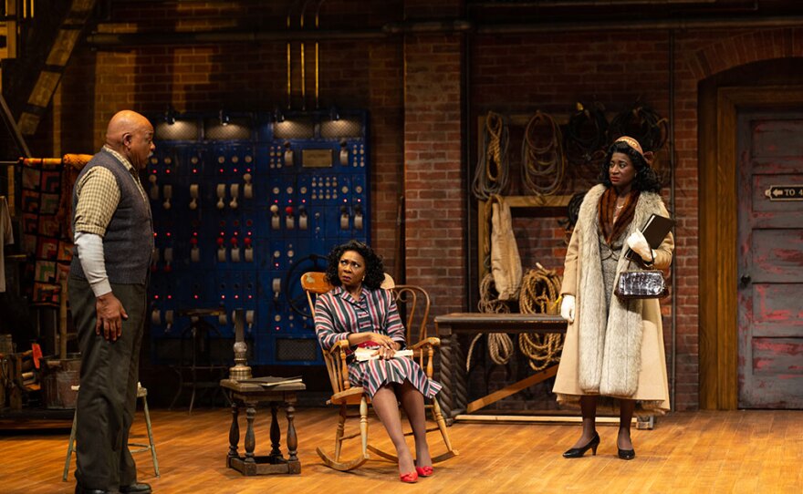 Actors Victor Morris, Ramona Keller and Bibi Mama are shown in a scene from The Old Globe's production of "Trouble in Mind," which runs through Mar. 13, 2022.