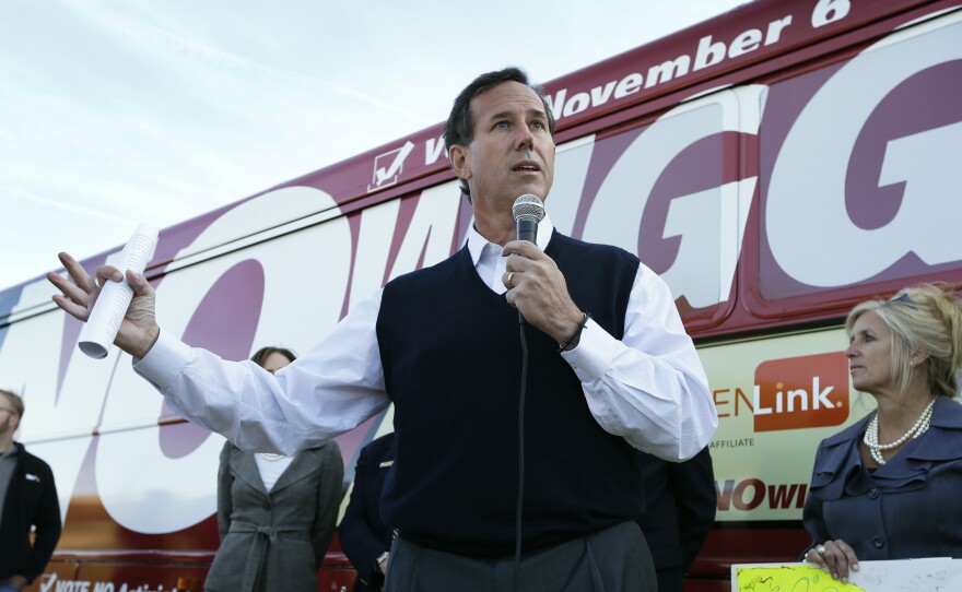 Rick Santorum speaks in Des Moines, Iowa, on Sept. 24, 2012. The Republican announced Wednesday that he is running for president.