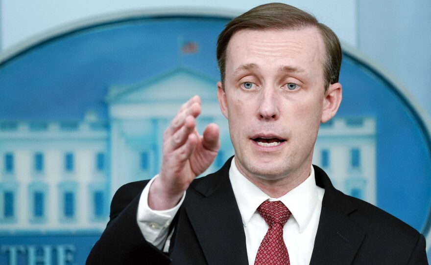 White House national security adviser Jake Sullivan gives an update about Ukraine during a press briefing at the White House on Friday.