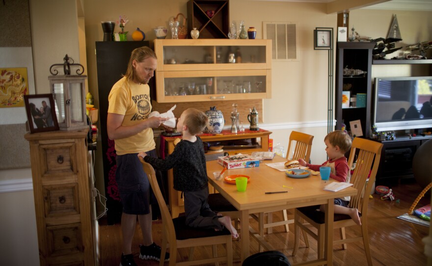 Jonathan finds other stay-at-home fathers through daddy's playgroups, online forums and conventions such as the National At-Home Dads Convention. "We talk about everything from diaper changing to sleeping habits to sports; random life things. It's a place where we can just be guys."