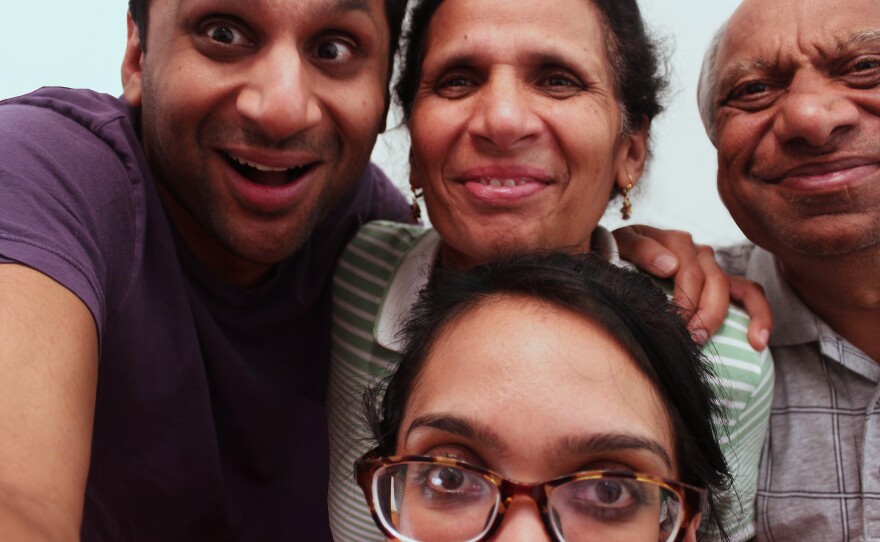 A Patel family selfie, with actor Ravi (clockwise from left), parents Champa and Visant, and sister Geeta.