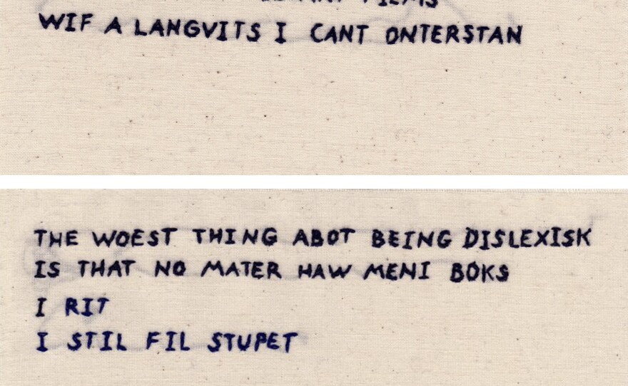 Gudrun Hasle, <em>Untitled</em> <em>(1-5)</em>, yarn embroideries on stout, 8.3 inches by 11.7 inches; 2016.