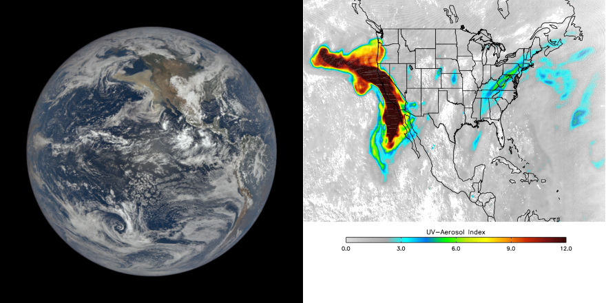 Visible-light and ultraviolet images show the progression of the smoke from the historic wildfires on the west coast of the United States from Sept. 9–12, 2020.