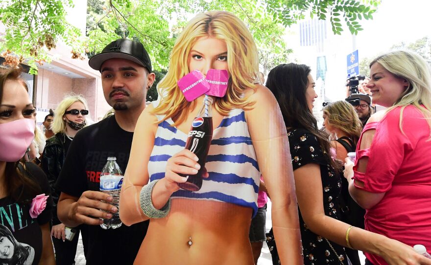 Britney Spears supporters gathering outside a Los Angeles courthouse before her June 23rd testimony.