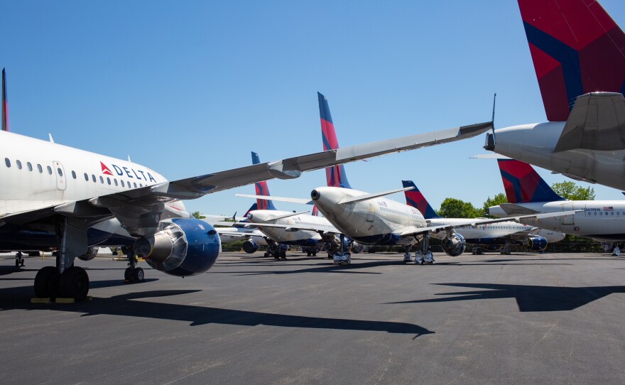 As passenger demand slumped because of the coronavirus pandemic, Delta parked dozens of unneeded jets at the Birmingham-Shuttlesworth International Airport in Alabama in May.