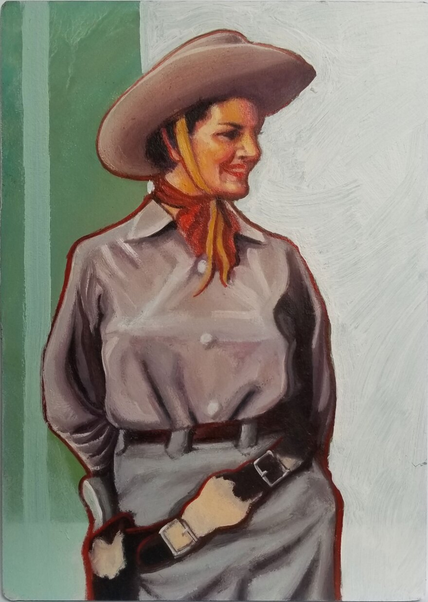 "Cowboy Killers" is a 5x4" oil painting on wood panel by A.H. Romero, on view at Thumbprint Gallery Jan. 6-28, 2023.