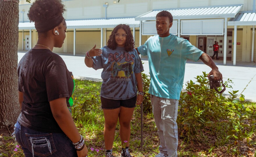 (Left to right) Janaya Stephens, Javonte President and Alexandra Iriarte interact after the Steve's Club meeting. Through the club, grieving students have the opportunity to connect and create long lasting friendships. The club "allowed me to express myself to people that actually understand," says Janaya, 17, whose father died last year.