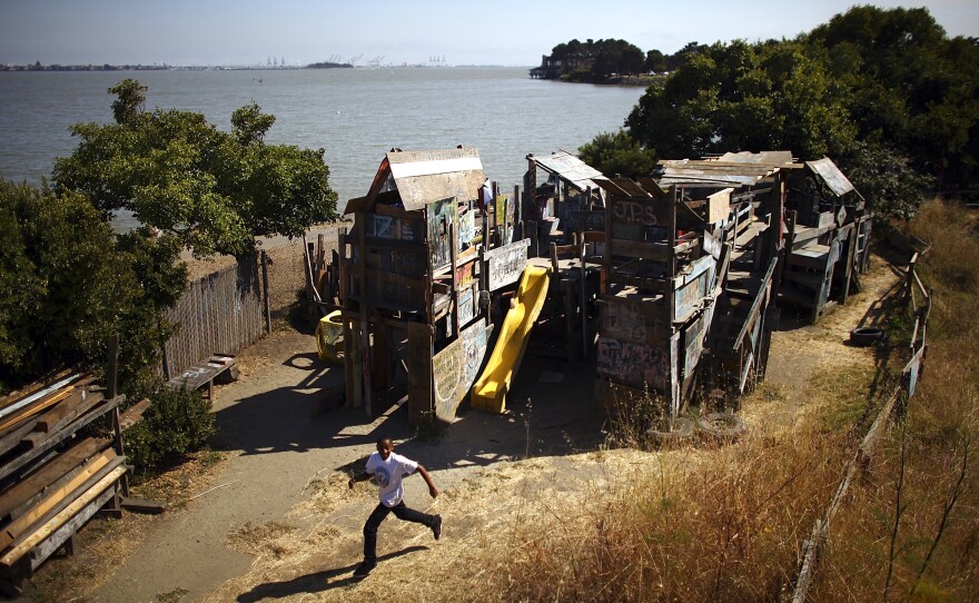 The park is a half-acre of dirt and quirky chaos hugging the Berkeley Marina on the San Francisco Bay. Children can paint, hammer and build with a minimum of adult intervention.