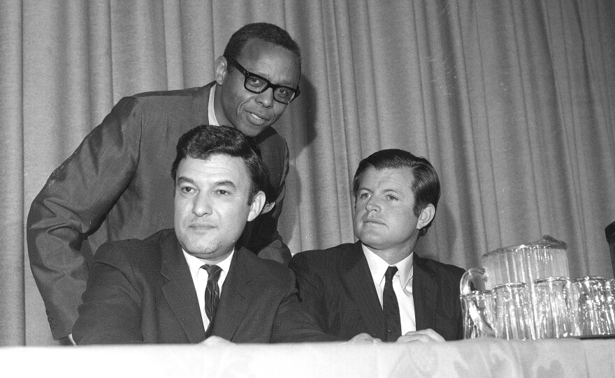 Jack Greenberg, on the left, seated next to Sen. Ted Kennedy and the Rev. Dr. M. Moran Weston in 1969.