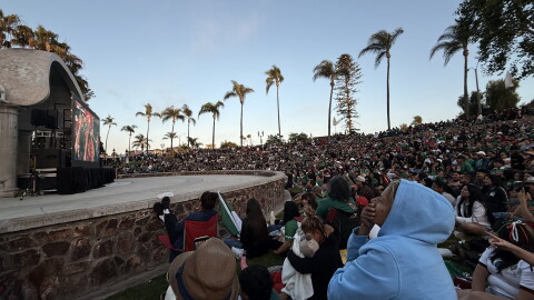 Fans gather to watch Mexico play Korea on June 19, 2026, in Chula Vista, Calif.