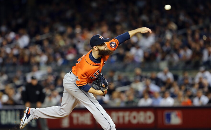 Houston pitcher Dallas Keuchel, who won 20 games while striking out 216 this season, threw six strong innings in the Astros' wild card game win Tuesday night.