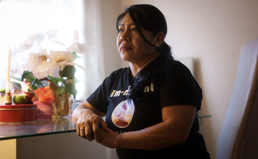 Hermelinda Guadarrama se enteró de que al menos la casa de una de sus clientas se incendió. Ella y sus hijas no han podido encontrar trabajo como limpiadoras y amas de casa desde que los incendios quemaron casas y negocios de Los Ángeles. Foto de Jules Hotz para CalMatters