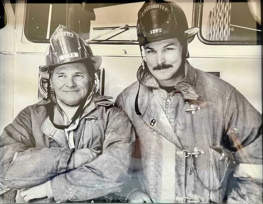 An undated photo of Paul Alvernaz (right) and his father. Both are former members of San Diego Fire-rescue.