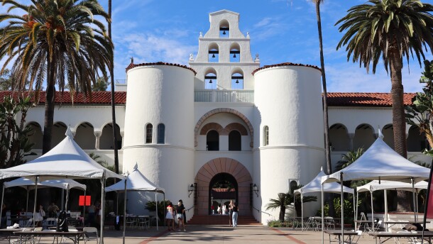 San Diego State University's Hepner Hall, photographed Friday, April 10, 2026.
