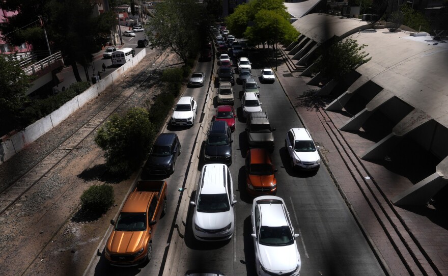 Cars line up outside the Dennis DeConcini Port of Entry in Nogales, Sonora, Mexico.