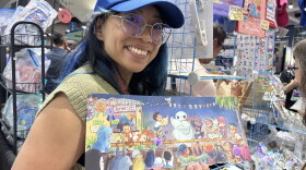 Genevieve Santos poses for a photo while holding up the print she created with Patrick Ballesteros on July 23, 2026.