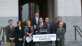 Photo caption: Asm. Donald Wagner (R-Irvine) speaks at a news conference Wednesday introducing the new "Taxpayers Caucus." 
