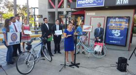 National City Councilwoman Alejandra Sotelo-Solis speaks at a press conference urging the SANDAG board to reject its regional transportation plan, Oct. 8, 2015.