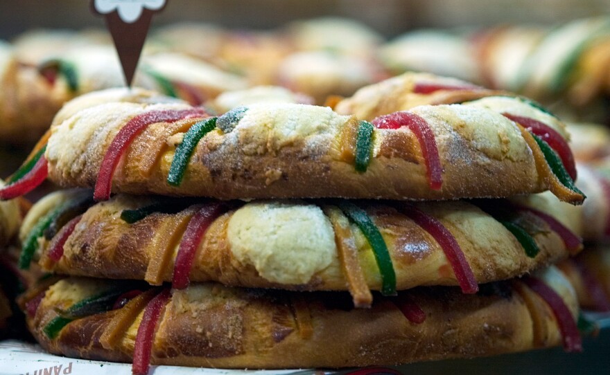 In Mexico, roscas de reyes are made with different kinds of candied fruits. A baby Jesus figurine is hidden inside.