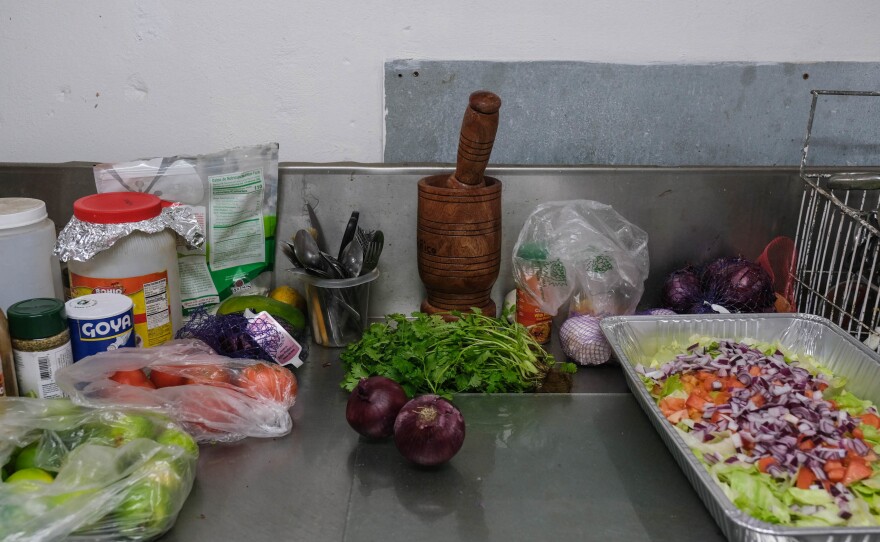 A cooking and food station at Tropishack in Guayama, Puerto Rico.