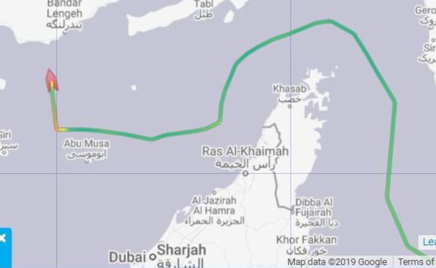 Ship-tracking data show the Mesdar oil tanker made an abrupt turn toward Iran on its planned route to Saudi Arabia on Friday.