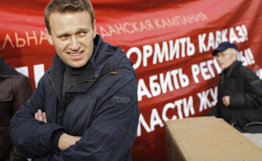 Navalny (shown here Nov. 4 during an authorized march on the outskirts of Moscow) first rose to prominence in 2007, when he took his protest against the state oil pipeline monopoly online.