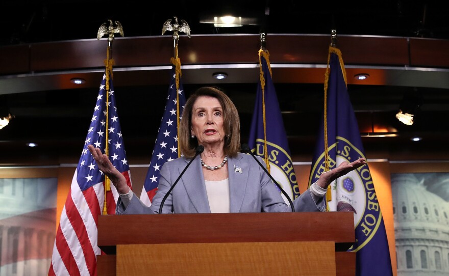 Speaker of the House Nancy Pelosi, D-Calif., answers questions during a press conference at the Capitol on Thursday. The House is expected to vote on whether to hold Attorney General William Barr in contempt of Congress.