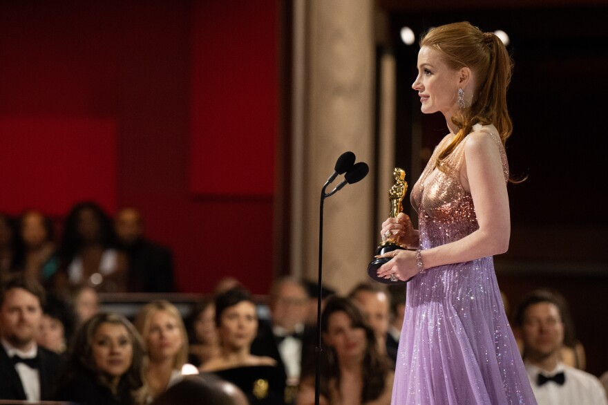 Jessica Chastain accepts the Oscar® for Actress in a Leading Role. March 27, 2022.