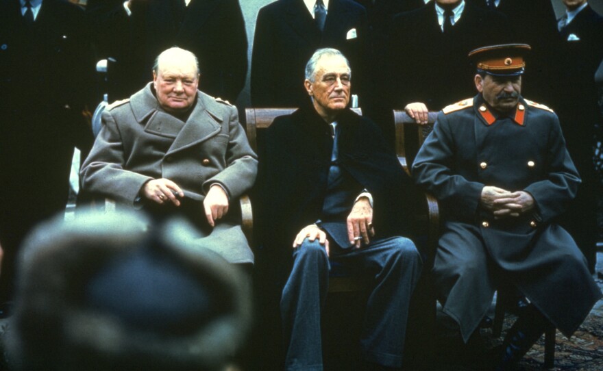 Winston Churchill, Franklin Delano Roosevelt and Joseph Stalin at the Yalta Conference, February 1945.