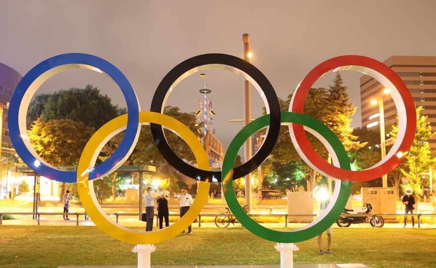 The Olympic rings at Odori Park in Sapporo Hokkaido, Japan on Tuesday.