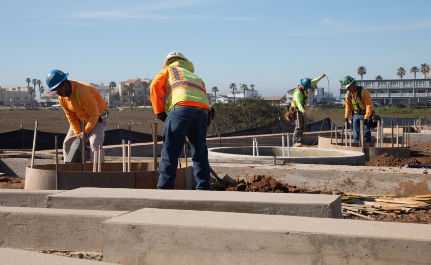 Construction work takes place on the Imperial Beach Boulevard Enhancement Project, which is partially funded with money from the gas tax, Jan. 30, 2020.