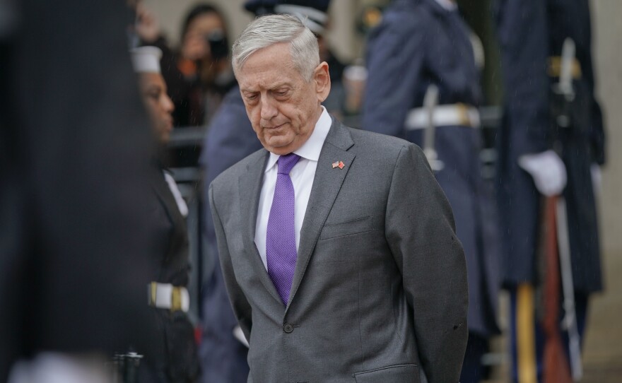 Defense Secretary Jim Mattis, pictured last month outside the Pentagon, resigned Thursday, effective Feb. 28. President Trump says he will nominate a new secretary shortly.