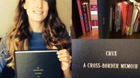 KPBS reporter Jean Guerrero is pictured holding a copy the manuscript for her memoir, "Crux," in this undated photo.