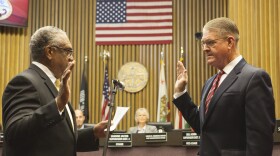 San Diego County Treasurer-Tax Collector Dan McAllister gets sworn in at the County Administration building, Jan. 5, 2015. 