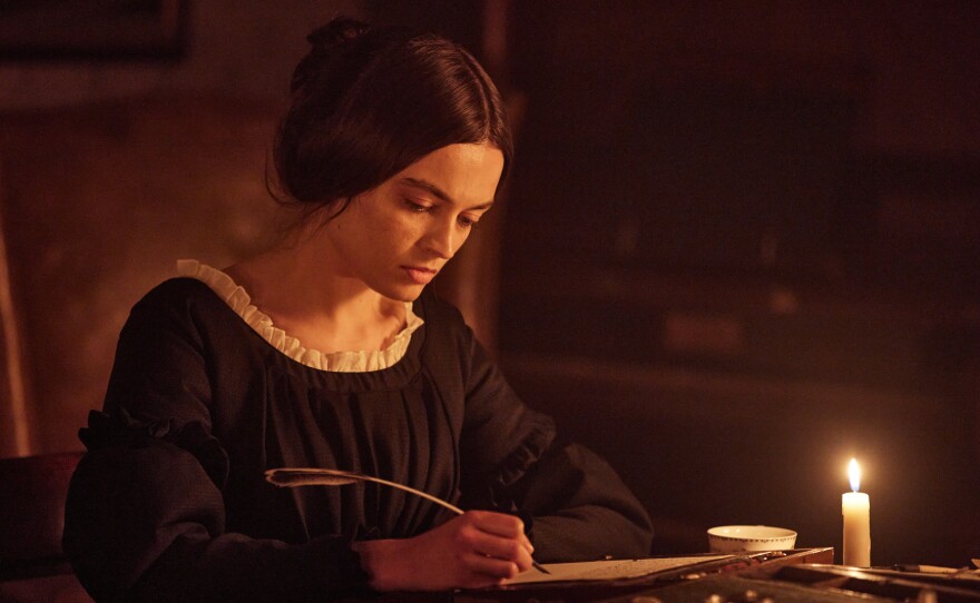 <em>Emily</em> speculates about the life of the 19th-century English writer Emily Jane Brontë (Emma Mackey) in the years before she wrote <em>Wuthering Heights.</em>