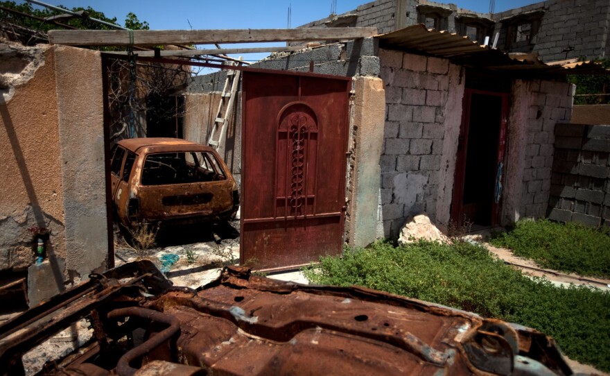 A destroyed home in Tawargha, south of Misrata. Residents have not returned home for fear of death. Misratans have burned every single home in the area and destroyed the town's infrastructure.