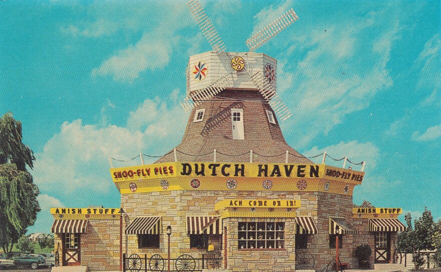 The Dutch Haven restaurant and gift shop in Ronks, Pa. Color postcard, ca. 1955.