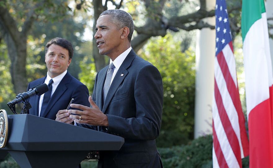 President Obama and Italian Prime Minister Matteo Renzi participate in a joint news conference in the White House Rose Garden on Tuesday.