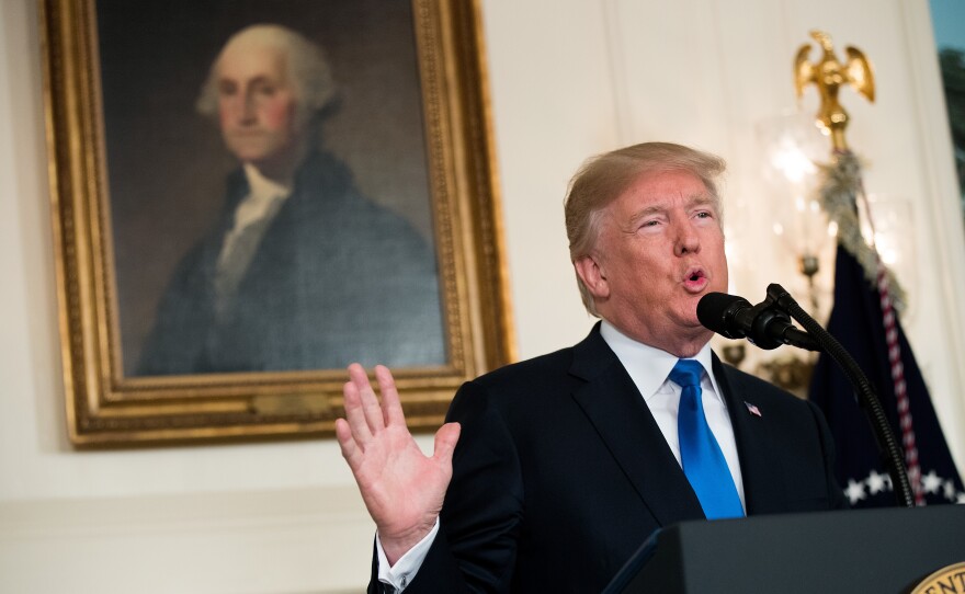 President Donald Trump makes a statement on the administration's strategy for dealing with Iran in the Diplomatic Reception Room in the White House on Friday.