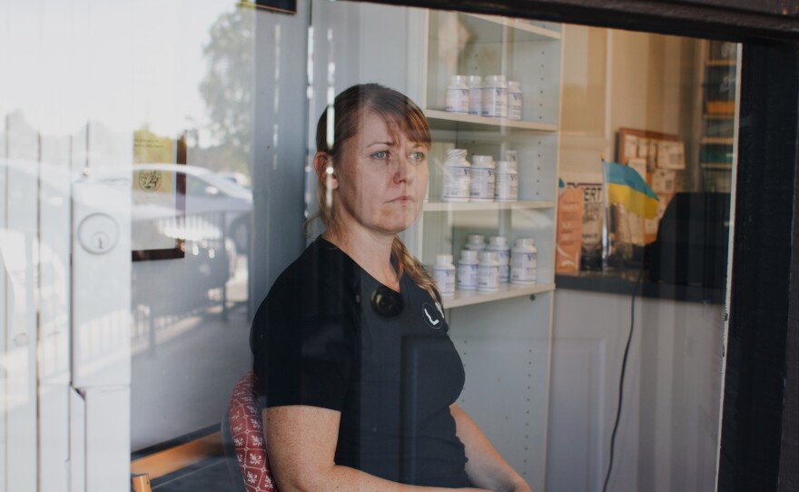 Iryna Merezhko at the Los Angeles pharmacy where she works.