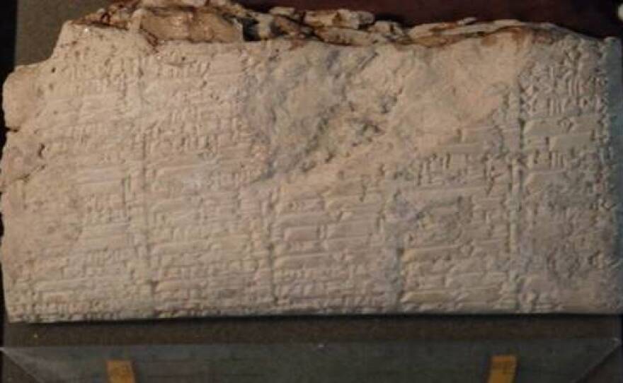 Cuneiform writing on a clay tablet improperly imported into the U.S. by the Hobby Lobby company, which is forfeiting thousands of items.